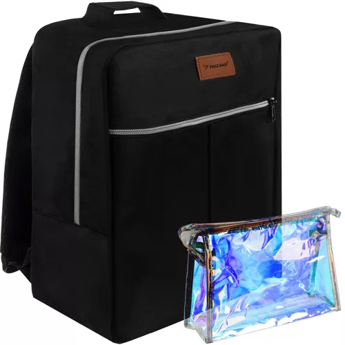 Cestovní batoh Trizand 23734 s kosmetickou taškou, černý, polyester, 38x24x18 cm