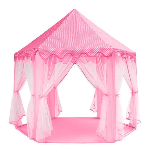 Kruzzel Velký dětský palácový stan, růžový s bílými tečkami, polyester/plast, 135/135/140 cm