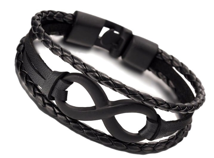 Unisex Náramek INFINITY Punk z Ekologické Kůže, Černý, 20 cm