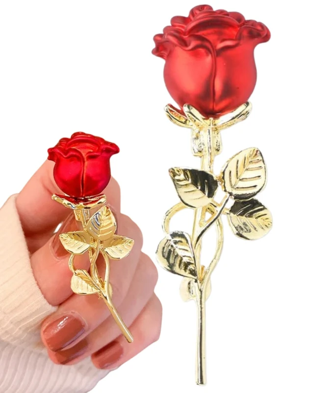 Camerazar Romantický brož ve tvaru růže, elegantní špendlík, zlatá barva, kovový materiál