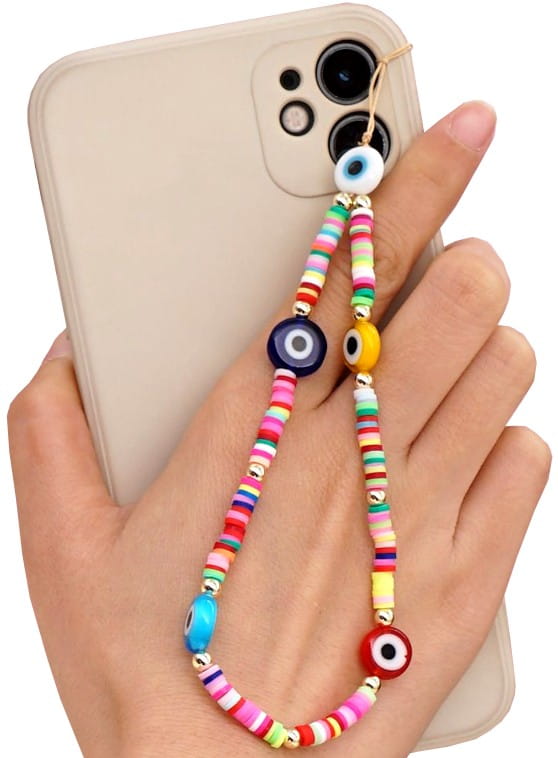 Letní telefonní šňůrka s přívěskem na klíče, ručně vyrobená z perel a korálků, délka 18-19 cm