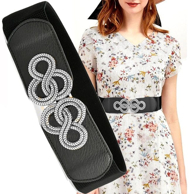 Široký elastický černý dámský pásek na šaty