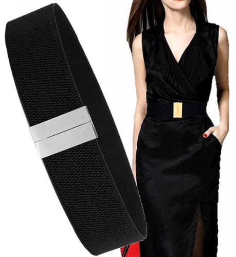 Elegantní Černý Elastický Dámský Pásek na Šaty s Kovovou Sponou, 67-100 cm, 5 cm Šířka