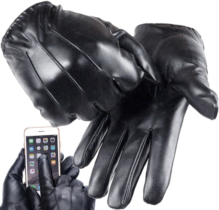 Pánské ekologické kožené rukavice s plyšovou podšívkou, kompatibilní s dotykovými displeji, černé, velikost XL