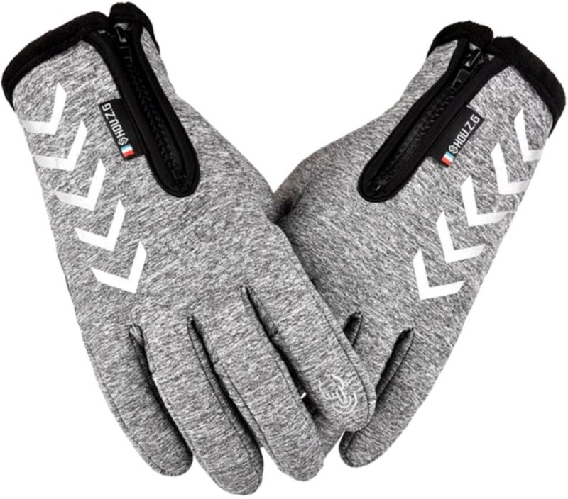 Pánské zateplené dotykové rukavice s reflexními prvky, šedá melanžová barva, polyester a guma, velikost XL