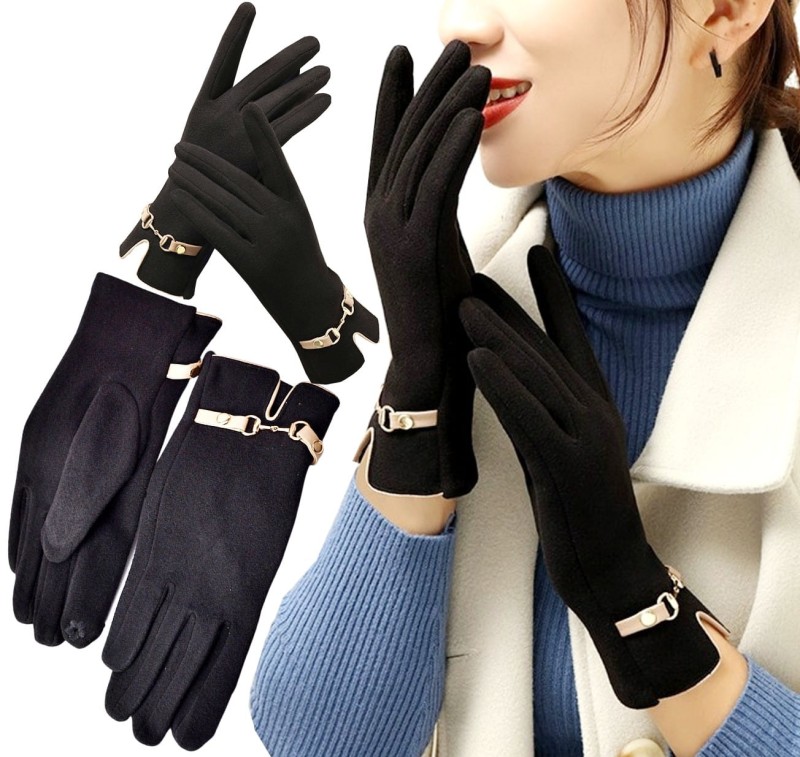 Dámské dotykové rukavice, černé, polyester, délka 23 cm - šířka 8,5 cm