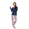 Dámské dlouhé pyžamo 615 námořnická modř růžová velikost: XL krajkové rukávy