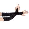 "Dlouhé Saténové Rukavice v Retro Stylu, Černé, Univerzální Velikost, Mírně Elastické"