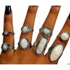 Sada 8 Stříbrných Prstenů s Opálovými Syntetickými Kameny, Šířka 16-18 mm