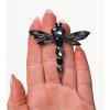Elegantní Brož Vážka s Černými Krystaly, Šperkařská Slitina, 6x5.5 cm