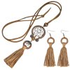 Souprava šperků náhrdelník náušnice hnědá boho lapač snů na šňůrce s třásněmi