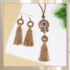 Souprava šperků náhrdelník náušnice hnědá boho lapač snů na šňůrce s třásněmi