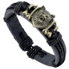 Černá nastavitelná kožená pánská náramek s motýlkem Wolf.