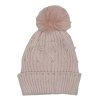 Pletená zimní čepice s bambulí a perlami, pudrově růžová, univerzální velikost, 100% akryl