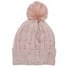 Pletená Zimní Čepice s Bambulí a Perlami, Pudrově Růžová, 100% Akryl, Univerzální Velikost
