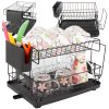 Sušárek na nádobí talíře příbory hrnky dvouúrovňový odstraňovač s podnosem