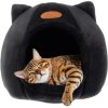 Plyšový pelíšek pro kočky ve tvaru domečku, černý, polyester/PP bavlna/EVA pěna, 36x33 cm