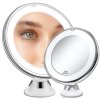 LED osvětlené otočné kosmetické zrcátko s přísavkou na líčení