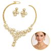 Elegantní sada šperků s perlami a krystaly – náhrdelník + náušnice, zlato N1071Z