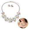 Elegantní sada šperků: náhrdelník + náušnice s perlami a krystaly, stříbrné lístky N1072S