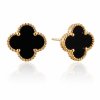 Náušnice z chirurgické oceli pokovené 14k zlatem, černý jetel KST3377