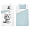 Dětské bavlněné povlečení 100x135 koťátko modré hvězdy – 5518 A - Mayamoo