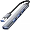 USB Hub s 4 porty, šedý, hliníkové tělo, 9x1.7x0.9 cm