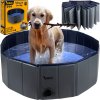 Skládací bazének pro psy s odvodňovacím ventilem a protiskluzovým dnem, modro-šedý, PVC + ABS, 100x30 cm