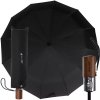 Automatický Skládací Deštník s 12 Dráty, Černý, Hliníková Trubka a Dřevěná Rukojeť, Průměr 105 cm