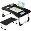 Skládací stolek na notebook k posteli, stojan na stůl s prostorem pro tablet, černý