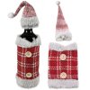 Vánoční ozdobný kryt na láhev s kloboukem, červená + šedá, polyester, 20 x 13 cm