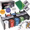 Kompletní Pokerový set TEXAS s 200 žetony, zelenou herní podložkou a pevnou krabicí