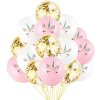 Sada 15 balónků Jednorožec Mix, Bílá/Růžová/Průhledná s Konfetami, Latex, Průměr 30 cm