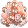 Sada 30 balónků v růžově zlaté barvě s konfetami, latex, průměr 25 cm