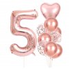 Sada 10 růžových balónků k 5. narozeninám, latex a fólie, výška čísla 81 cm