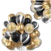 Sada 60 balónků v zlaté a černé barvě s konfetami, latex, průměr 25 cm