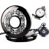 Kapesní hodinky ve steampunkovém stylu, bižuterní kov, bílý ciferník s arabskými číslicemi, 37 cm řetízek