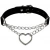 Černý dámský náhrdelník Choker s přívěskem srdce, ekokoža a kov, obvod 42 cm