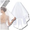 Dvojitý Svatební Závoj na Hřebínek, Bílý, 80 cm s Elegantním Lemováním