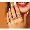 Sada 8 Boho Prstenů v Retro Stylu, Zlatá Barva, Šířka 16-18 mm
