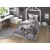 Bavlněné ložní prádlo 140x200 Kůň cválající šedý 3627 A černý bílý 0142 kůň mládež kůň Holland Collection