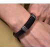 Pánský kožený náramek, černý, s magnetovým zapínáním z nerezové oceli, délka 21,5 cm