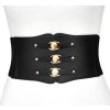 Široký dámský elastický korzetový pásek, černý, syntetický materiál s vložkami z ekokůže, 70-90x11 cm