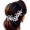 Elegantní svatební hřeben do vlasů, stříbrný s bílými květy a perlami, 14x8 cm
