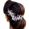 Elegantní svatební hřeben do vlasů, stříbrný s bílými květy a perlami, 14x8 cm
