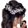 Elegantní svatební hřeben do vlasů, stříbrný s bílými květy a perlami, 14x8 cm