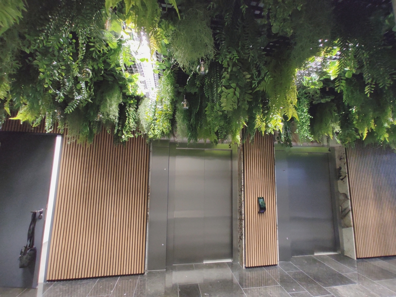 zelené stropy z umělých rostlin