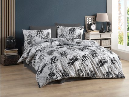 Povlečení bavlna 140x200 exotic černé, bílé, šedé zip
