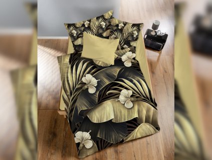 Černozlaté 3D povlečení s motivem zlatých listů