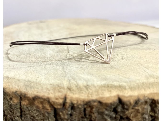 Stříbrný náramek diamant pozlacený 18k růžovým zlatem (barva šňůrky na přání)